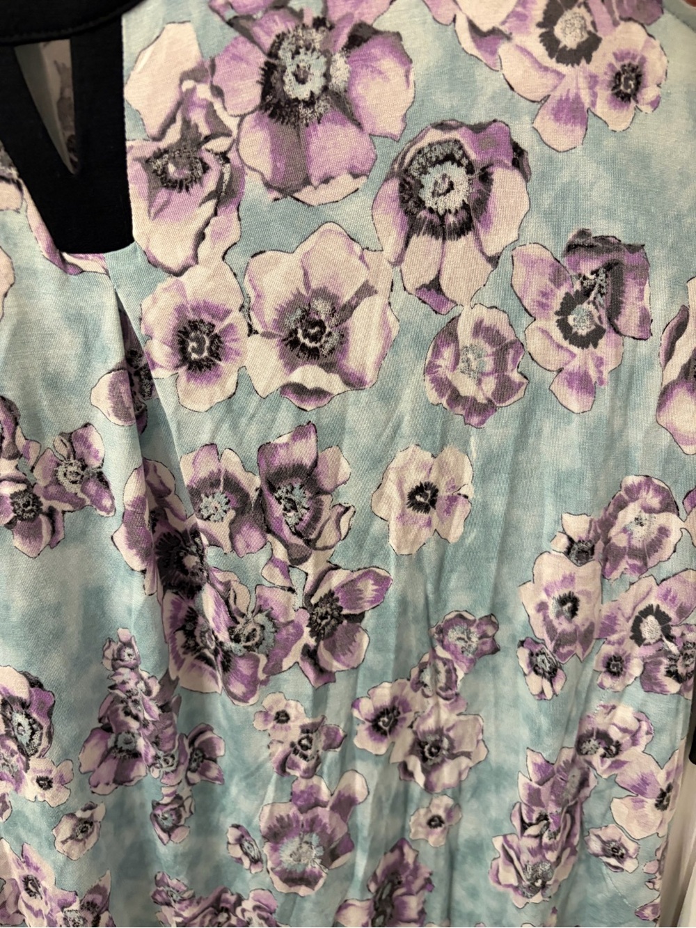 NWT Limited Quantity Simply Vera Vera Wang Aqua Floral Dress with Black Trim - Picture 7 of 7